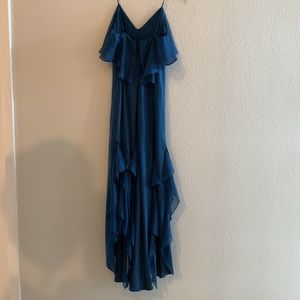 Halston Heritage Peacock Blue Gown. V-neckline with spaghetti straps. Size 2.